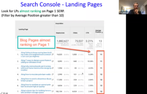 Google Search Console - landing pages