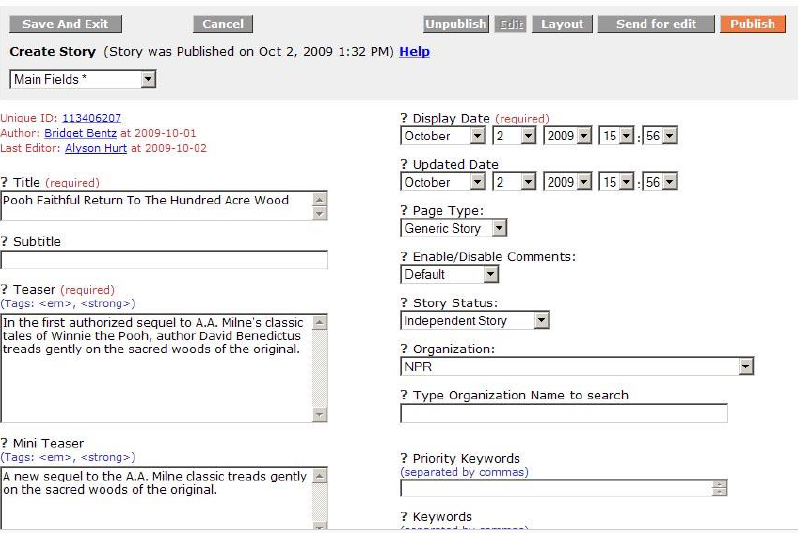 NPR's content repository for a story about Winnie The Pooh